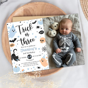 Invitation Trick Or Three Halloween Groovy Fantôme 3e Anniver