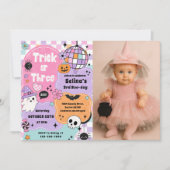 Invitation Trick Or Three Halloween Groovy Fantôme 3e Anniver (Devant)
