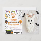 Invitation Trick Or Three Halloween Groovy Fantôme 3e Anniver (Devant)