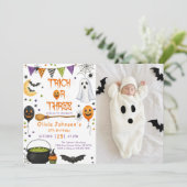 Invitation Trick Or Three Halloween Groovy Fantôme 3e Anniver (Debout devant)