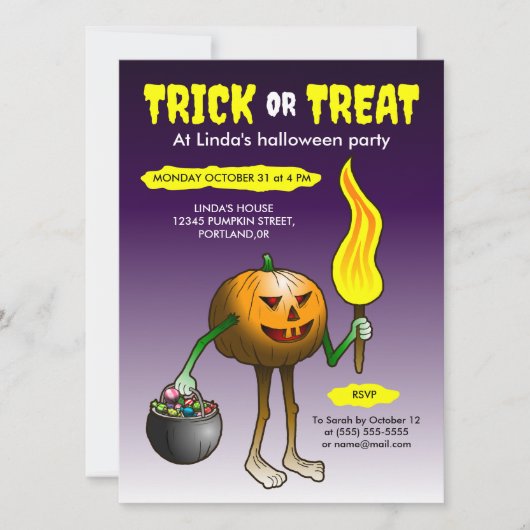 Invitation Trick or Treat avec Jack O'lantern (Devant)