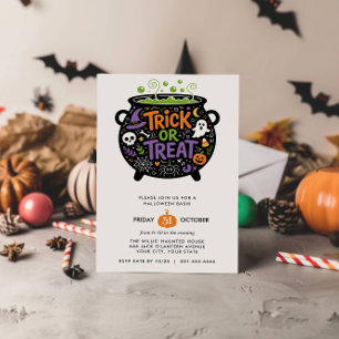 INVITATION TRICK OR TREAT CHAUDRON MIGNON FÊTE SPOOKY HALLOWE