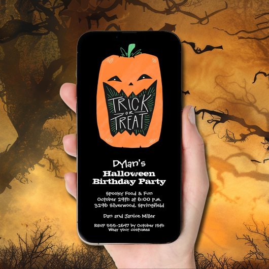 Invitation Trick or Treat Citrouille Halloween Anniversaire