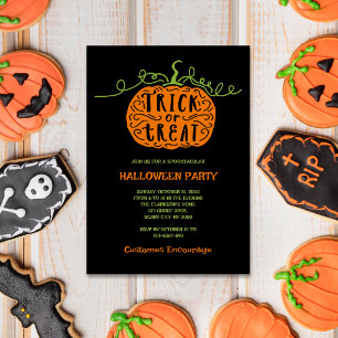 Invitation Trick or Treat Citrouille Halloween Orange Noir