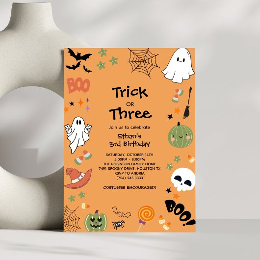 Invitation Trick or Treat Cute Ghost Halloween 3e anniversair