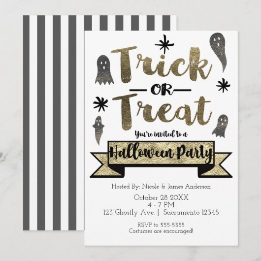 Invitation Trick or Treat Fantôme Chic Fête d'Halloween Moder (Devant / Derrière)