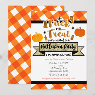 Invitation Trick or Treat Fête d'Halloween Rustique Orange