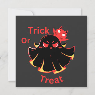 Invitation Trick Or Treat Gentil Fantôme et Chat Noir d'Hallo
