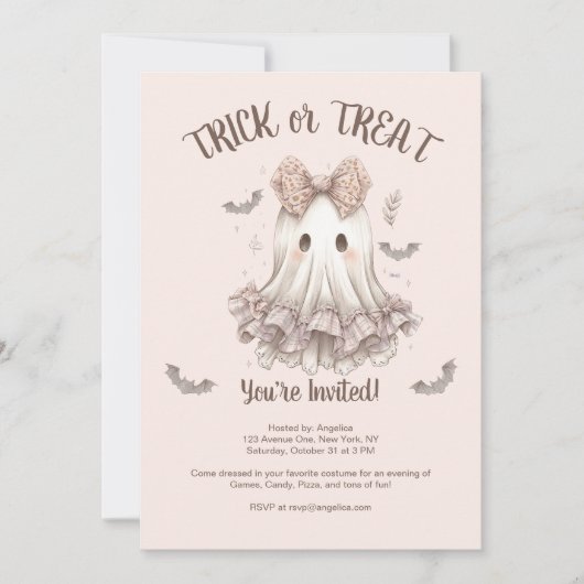 Invitation Trick or Treat mignon Fille fantôme Fête d'Hallowe (Devant)