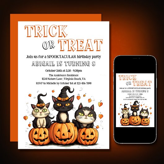 Invitation Trick or Treat mignonne Halloween Chats Anniversai