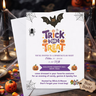 Invitation Trick or Treat Sweet & Spooky Halloween Boo Bash