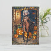 Invitation Trick or Treater, courageuse fille en costume d'Ha (Debout devant)