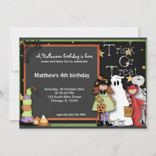 Invitation Trick ou traitement Halloween Anniversaire (Devant)