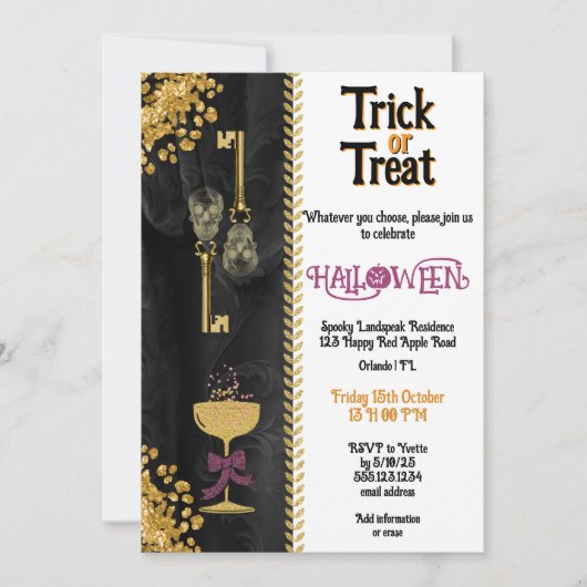 Invitation Trick ou traiter Halloween Parties scintillant d'o (Devant)