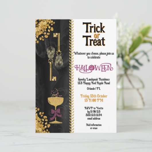 Invitation Trick ou traiter Halloween Parties scintillant d'o (Debout devant)