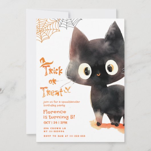 Invitation Trick ou traiter mignon chat noir Spooktacular par (Devant)