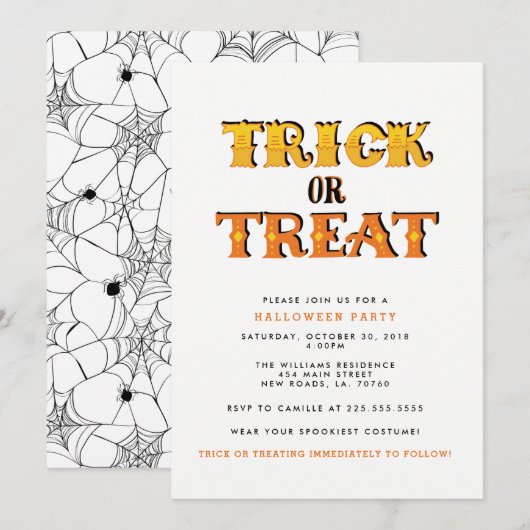 Invitation Trick ou Treat Spider Halloween Party (Devant / Derrière)