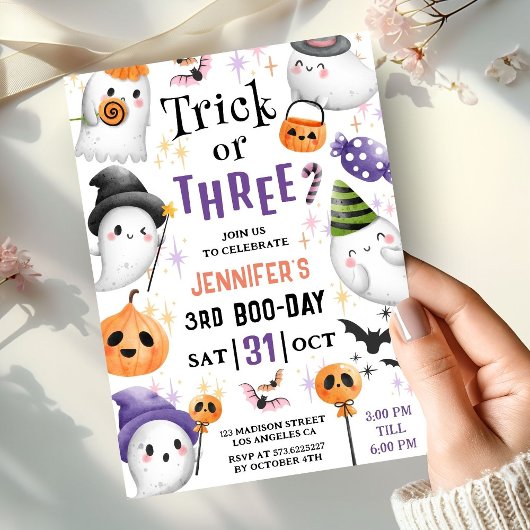 Invitation Trick ou trois ! Ghosts mignons Halloween 3e anniv