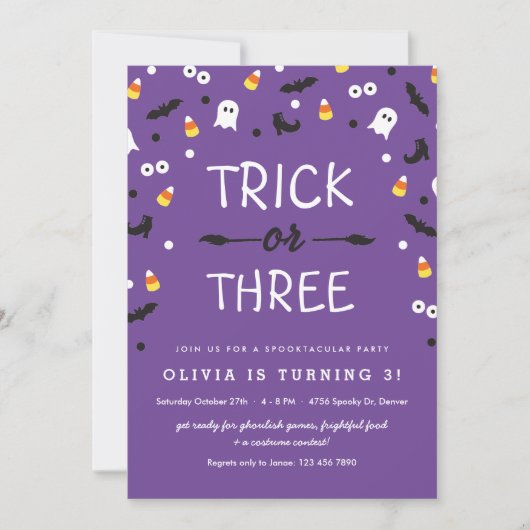 Invitation Trick ou trois Halloween 3ème anniversaire Invitat (Devant)