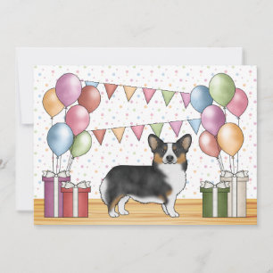 Invitation Tricolore noir Pembroke Welsh Corgi mignonne Anniv
