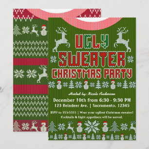 Invitation Tricot Moche Noël Fête Rouge & Vert