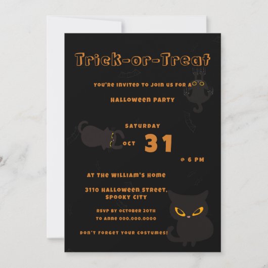 Invitation Tricoter ou traiter | Halloween de chats noirs mig (Devant)