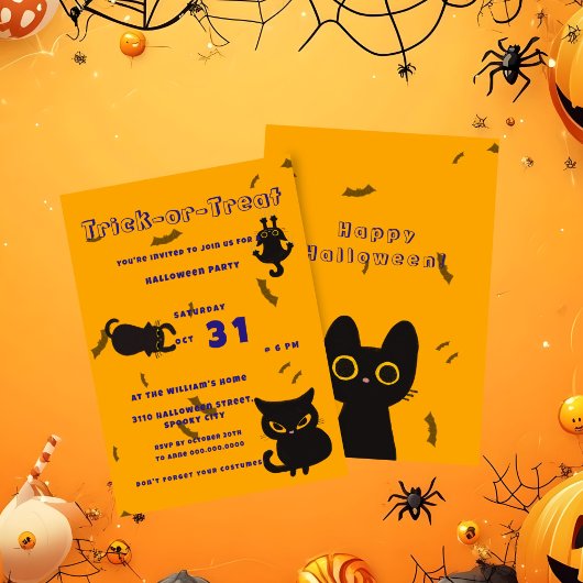 Invitation Tricoter ou traiter | Halloween de chats noirs mig