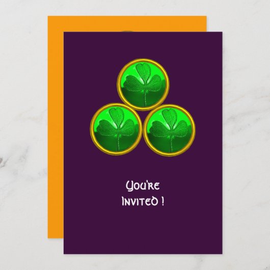 INVITATION TRINITÉ DE LA FEUILLE DE TRÈFLE DE LA SAINT-PATRIC (Devant / Derrière)