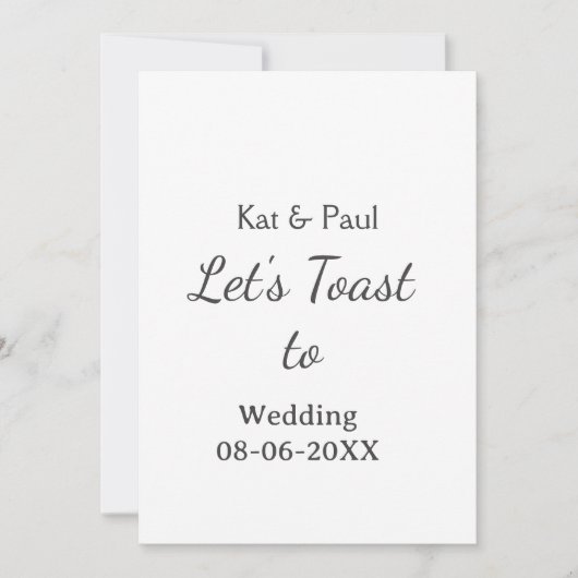 Invitation Trinquons au mariage nom date couple simple (Devant)