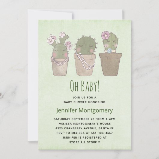 Invitation Trio de cactus souriants mignons Shower de bébé à  (Devant)