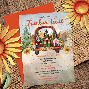 Invitation Trio Gnome en camion Halloween Trunk ou Treat