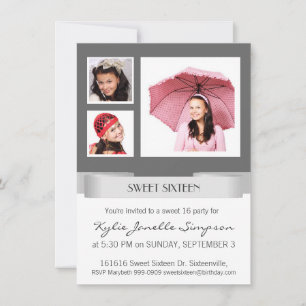 Invitation Trio Photo Sweet 16e fête d'anniversaire
