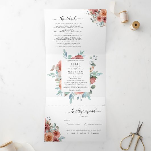 Invitation triple avec Mariage "Ethereal" RSVP (Intérieur)
