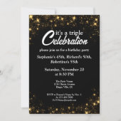 Invitation Triple Celebration Joint Birthday Gold Black  (Devant)