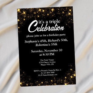 Invitation Triple Célélation Anniversaire Commun Or Noir