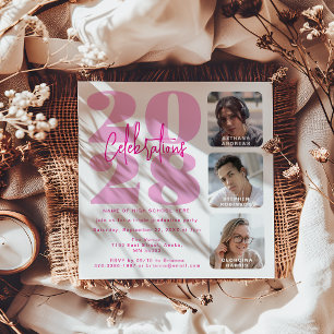 Invitation Triple de Remise de Diplômes Photo Rose