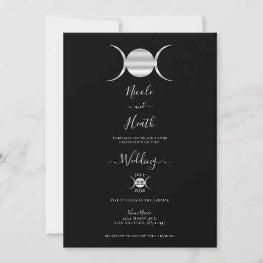 Invitation Triple Déesse Cycle Lunaire Mariage Argent & Noir (Devant)