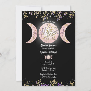 Invitation Triple Déesse Lunaire Fleurs Noir Mariage Douche