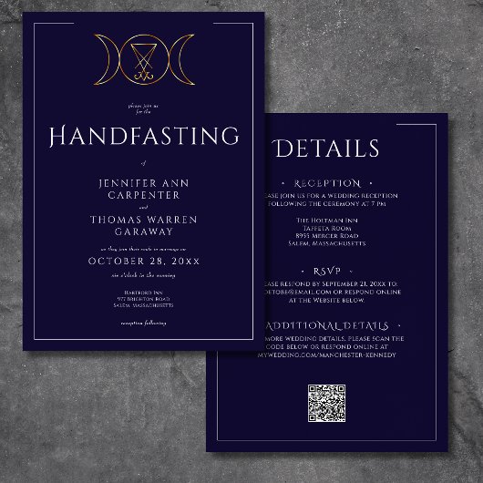 Invitation Triple Déesse Wiccan Lune Bleu Poignée Deux Côtés