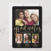 Invitation Triple Graduation Photos Black & Gold Joint Party (Devant)