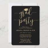 Invitation Triple Graduation Photos Black & Gold Joint Party (Dos)