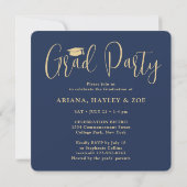 Invitation Triple Graduation Photos Marine & Gold Joint Party (Dos)