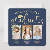 Invitation Triple Graduation Photos Marine & Gold Joint Party (Devant)