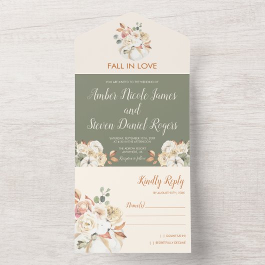 Invitation Triplée Mariage d'automne (À l'intérieur)