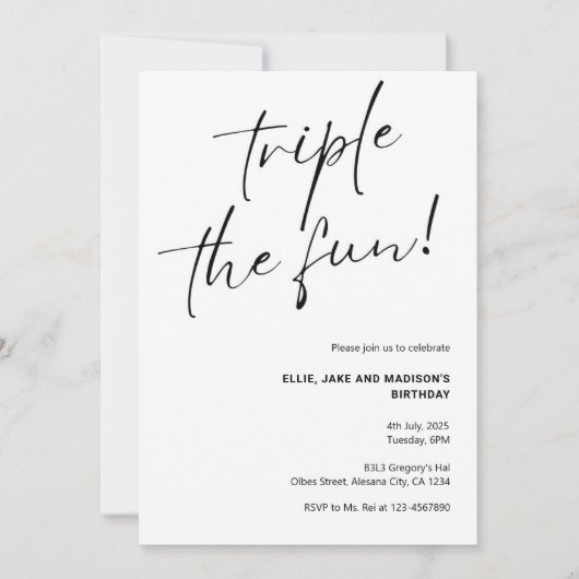 Invitation Tripler l'invitation conjointe minimaliste amusant (Devant)