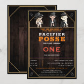 Invitation Triplés drôles Gang de tétine Western Anniversaire (Devant / Derrière)