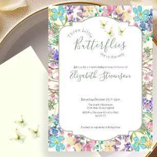Invitation Triplés Petits Papillons Floral Baby Shower