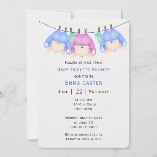 Invitation Triplés Sur Le Baby shower En Cloche (Devant)