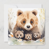 Invitation Triplet Baby shower Mama Ours et petits (Devant)