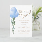 Invitation Triplet Boys Blue Balloon Baby Boys Douche (Debout devant)